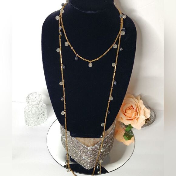 Vintage Gold Lucite floating beaded bar link double necklace - Picture 13 of 14